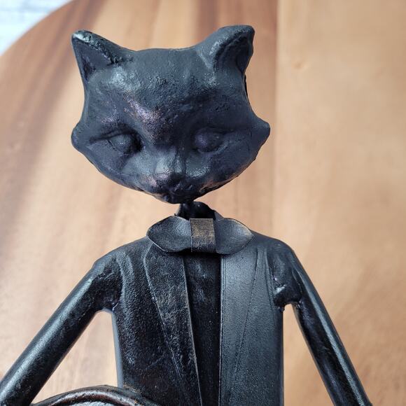 Pier One Imports Metal Jazz Cat Guitarist Sculpture Bowtie - Picture 7 of 9